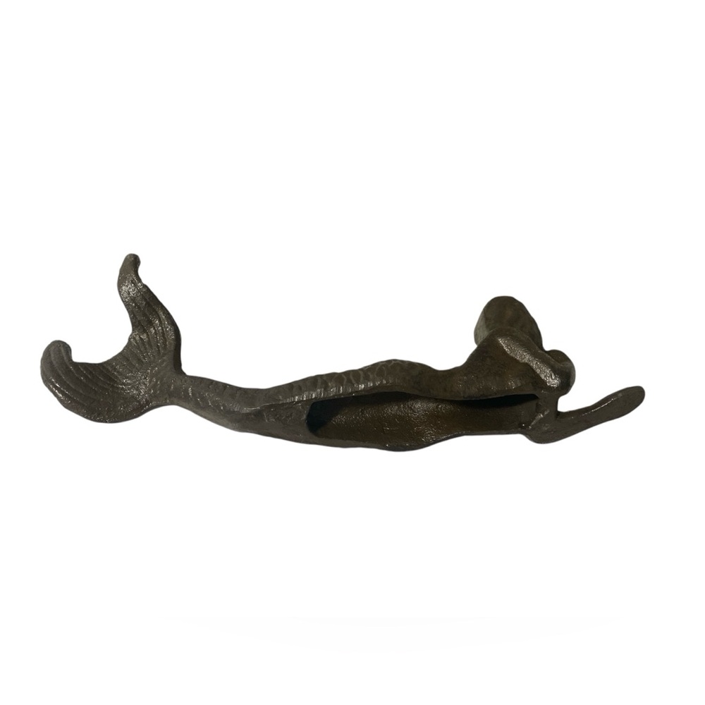 Rustic Cast Iron Mermaid Tail 9” Stretched Out Statue Nautical Siren Beach Decor - Picture 3 of 4